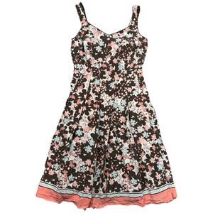 Ann Taylor LOFT Silk Floral Fit & Flare Dress Brown Pink Spring - 0